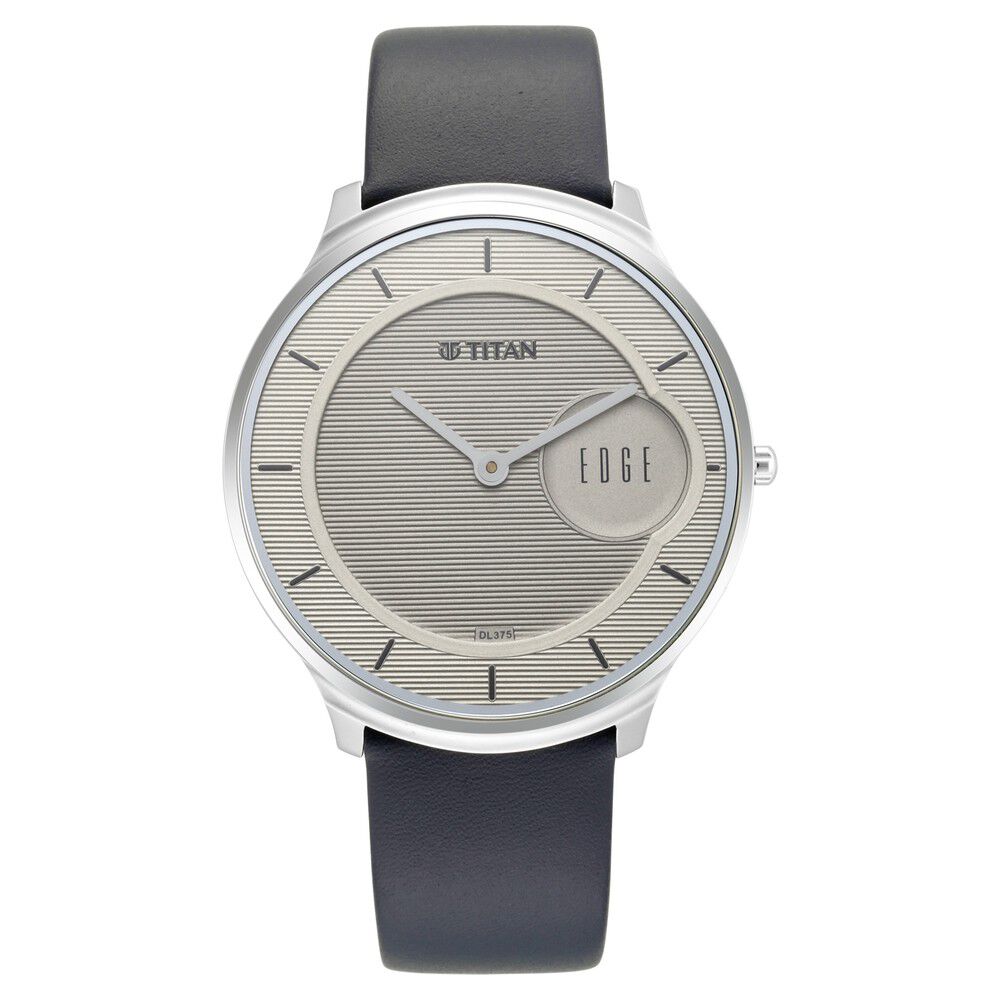 Titan Edge Slim Leather Strap Grey Dial Analog Watch for Men NS1843SL01