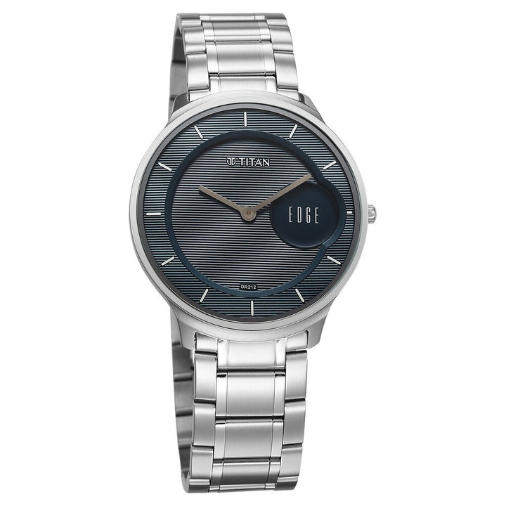 Titan Edge Murals Quartz Analog Blue Dial Stainless Steel Strap Watch For Men-1843SM03