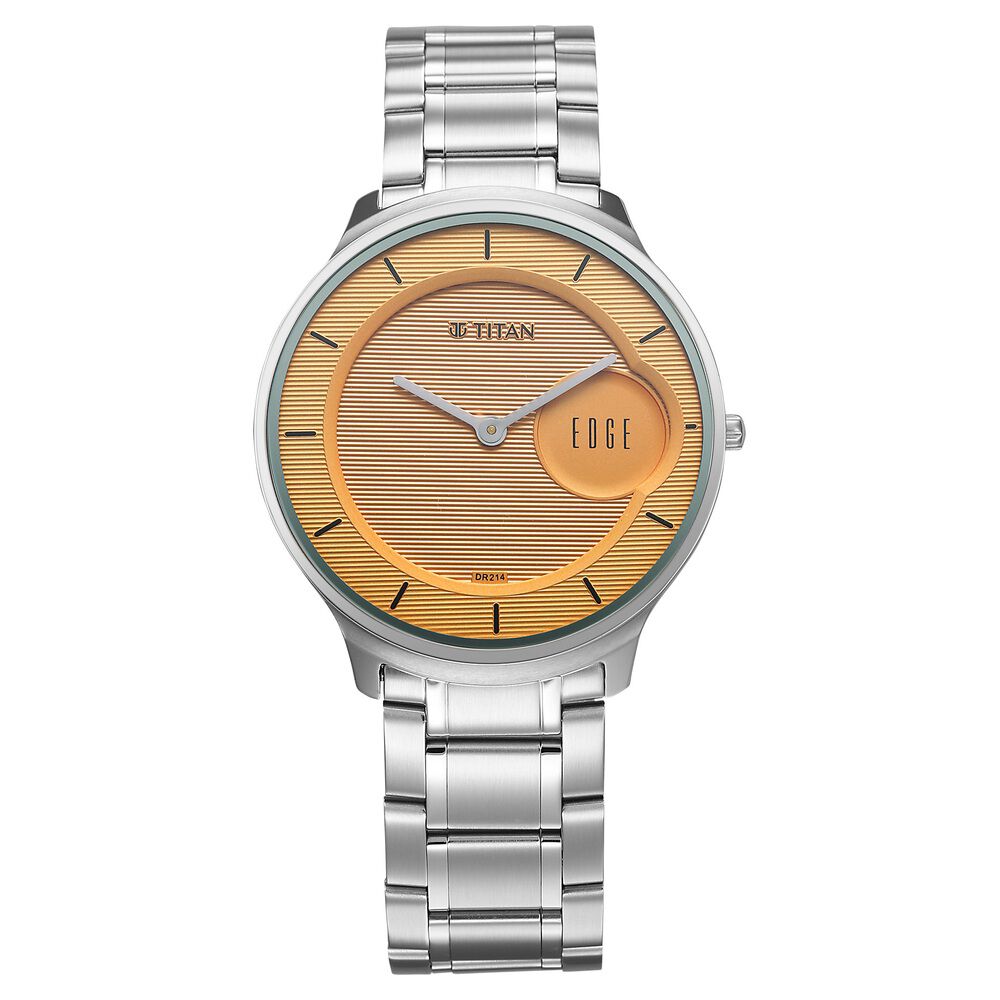 Titan Edge Murals Quartz Analog Yellow Dial Stainless Steel Strap Watch For Men-1843SM05