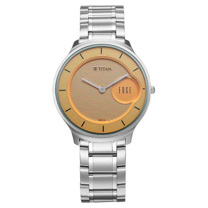 Titan Edge Murals Quartz Analog Yellow Dial Stainless Steel Strap Watch For Men-1843SM05