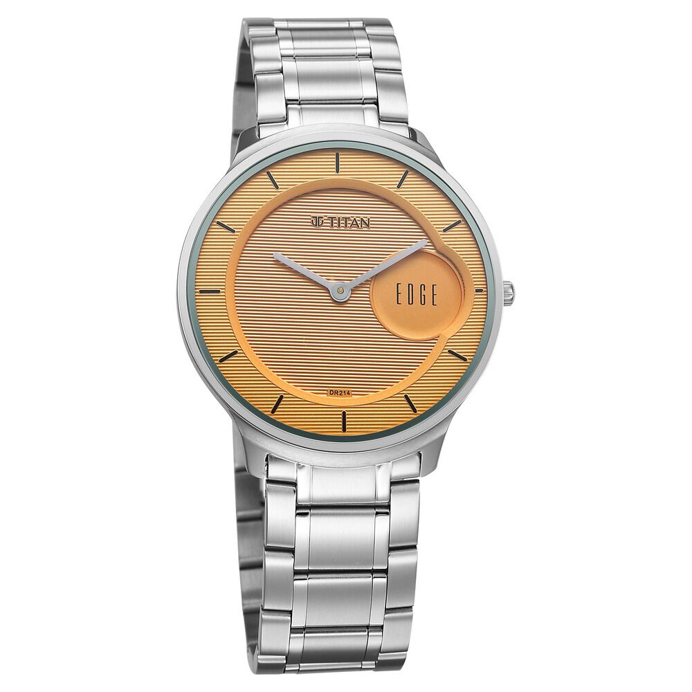 Titan Edge Murals Quartz Analog Yellow Dial Stainless Steel Strap Watch For Men-1843SM05