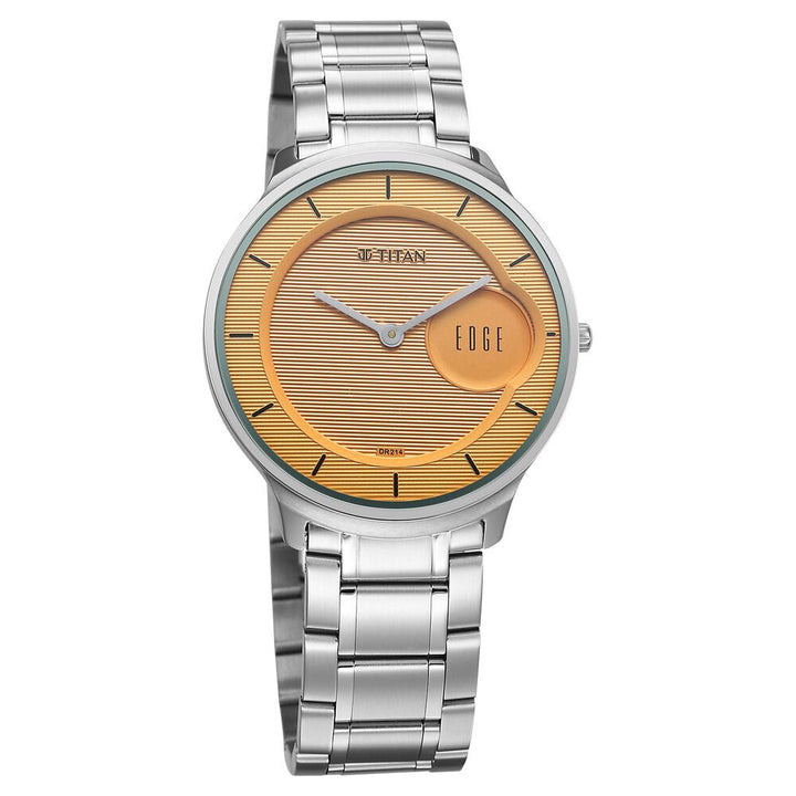 Titan Edge Murals Quartz Analog Yellow Dial Stainless Steel Strap Watch For Men-1843SM05