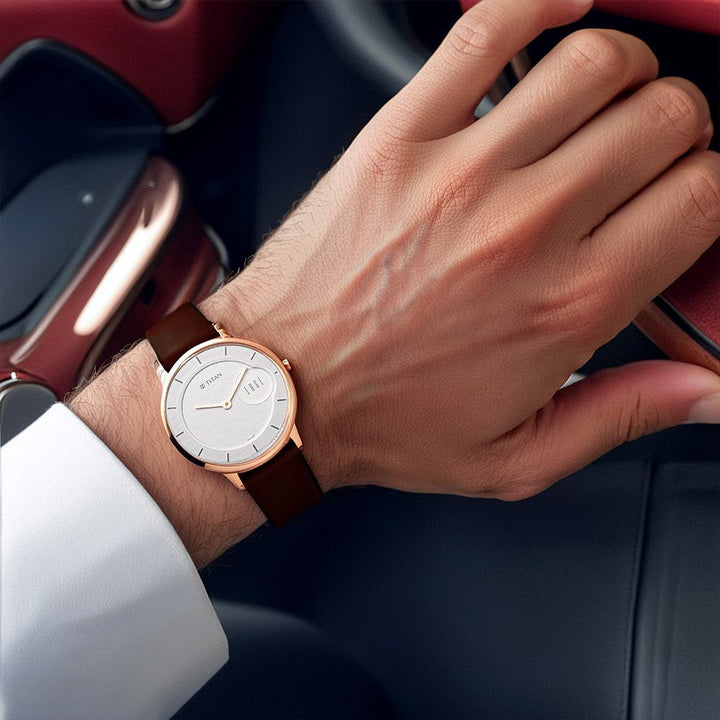 Titan Edge Quartz Analog White Dial Brown Leather Strap Watch For Men - The Watch Factory ®
