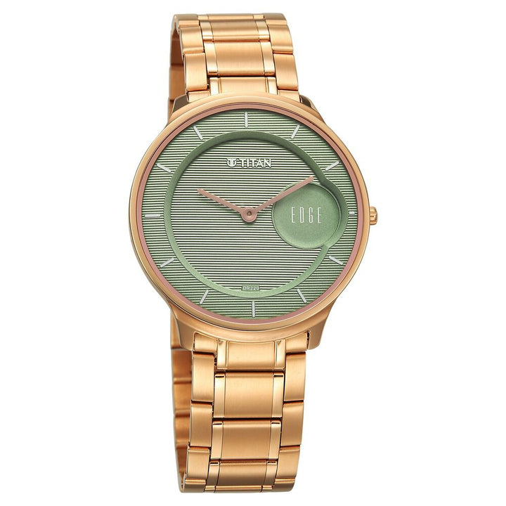 Titan Edge Murals Quartz Analog Green Dial Stainless Steel Strap Watch For Men-1843WM02