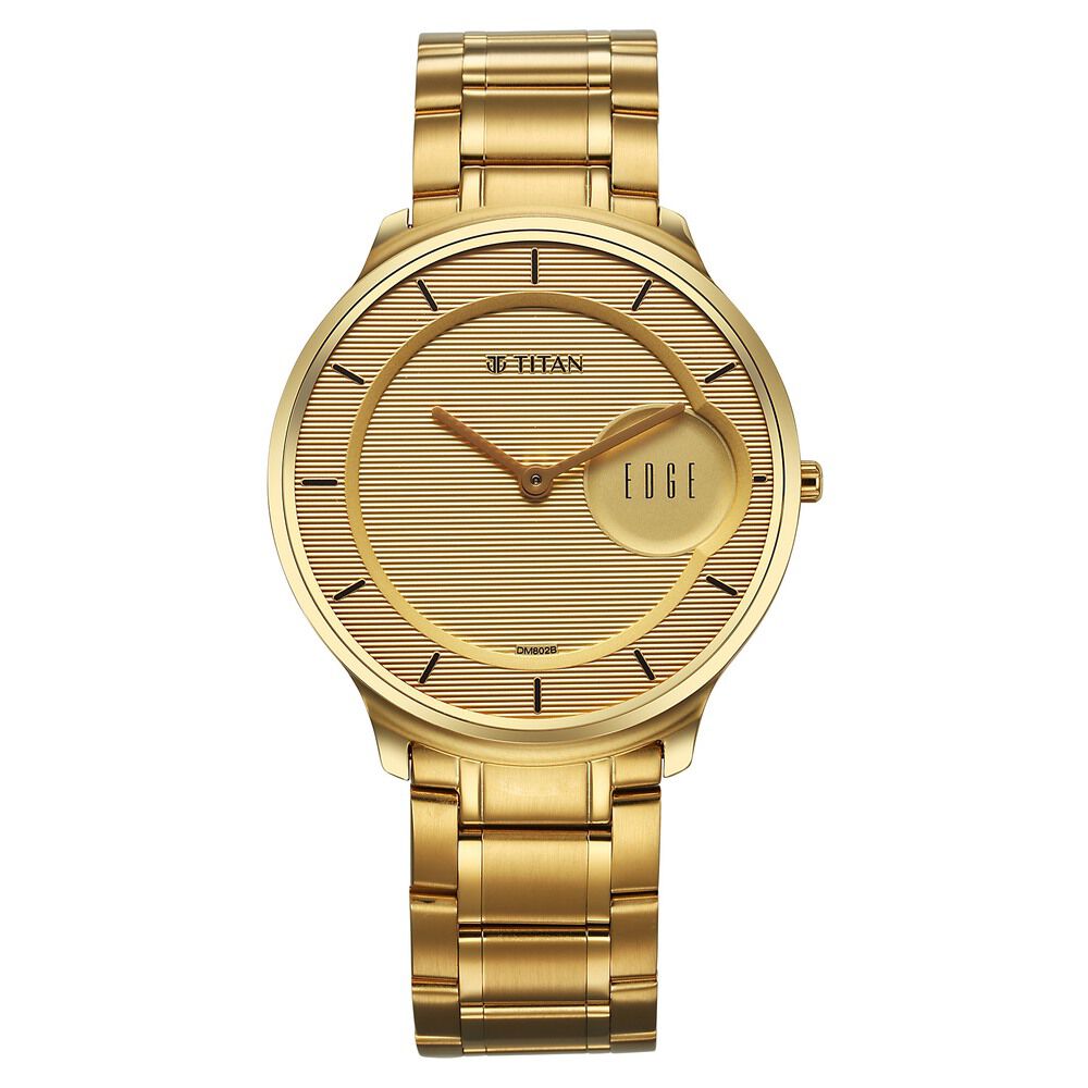 Titan Edge Metal Golden Dial Stainless Steel Strap Watch for Men - The Watch Factory ®
