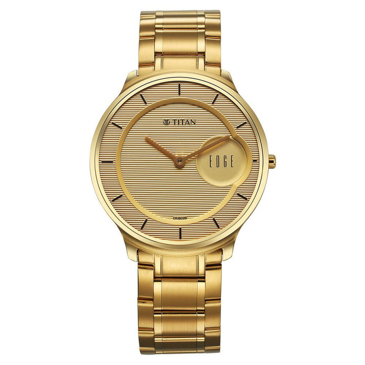 Titan Edge Metal Golden Dial Stainless Steel Strap Watch for Men - The Watch Factory ®