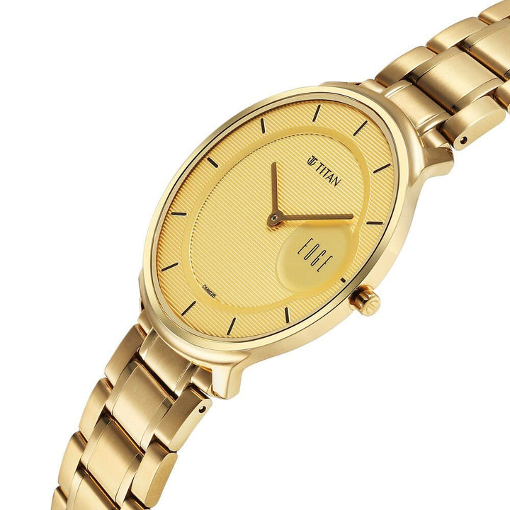Titan Edge Metal Golden Dial Stainless Steel Strap Watch for Men - The Watch Factory ®