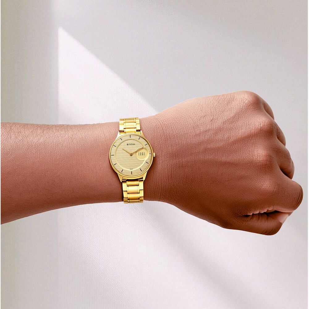 Titan Edge Metal Golden Dial Stainless Steel Strap Watch for Men - The Watch Factory ®