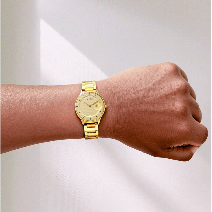 Titan Edge Metal Golden Dial Stainless Steel Strap Watch for Men - The Watch Factory ®