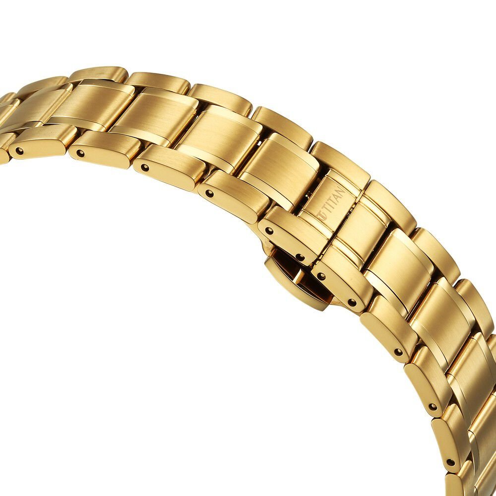 Titan Edge Metal Golden Dial Stainless Steel Strap Watch for Men - The Watch Factory ®