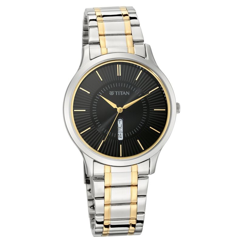 Titan Quartz Analog With Day And Date Black Dial Metal Strap Watch For Men