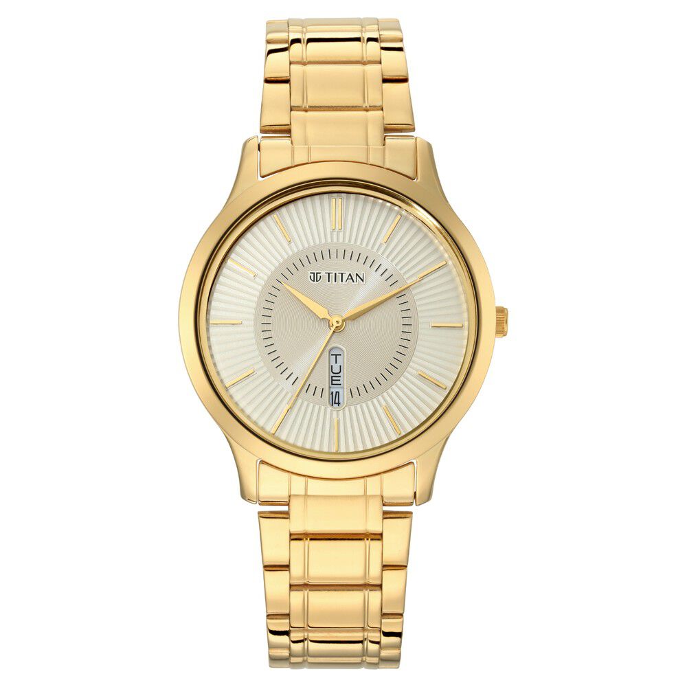 Titan Quartz Analog with Day and Date Yellow Dial Metal Strap Watch for Men NR1845YM01