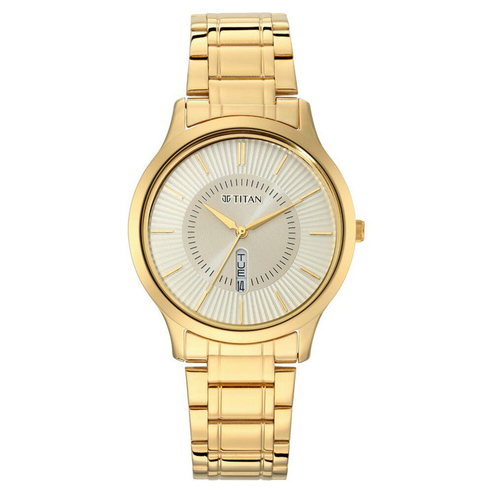 Titan Quartz Analog with Day and Date Yellow Dial Metal Strap Watch for Men NR1845YM01