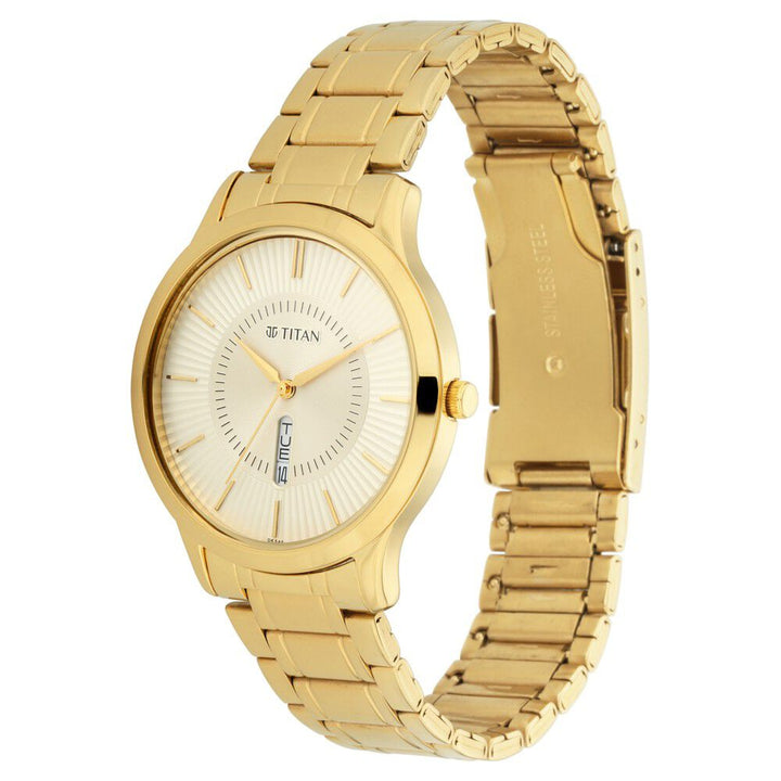 Titan Quartz Analog with Day and Date Yellow Dial Metal Strap Watch for Men NR1845YM01