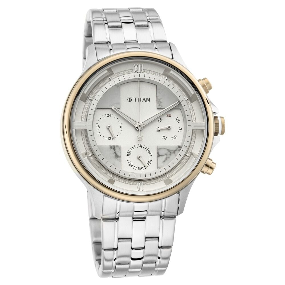 Titan Grandmaster White Dial Quartz Multifunction Stainless Steel Strap watch for Men-NS1846KM01