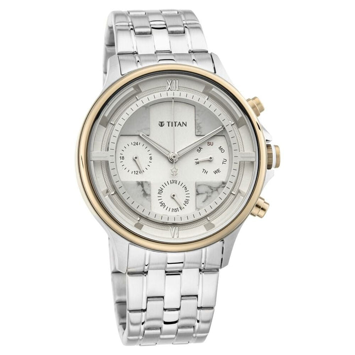 Titan Grandmaster White Dial Quartz Multifunction Stainless Steel Strap watch for Men-NS1846KM01
