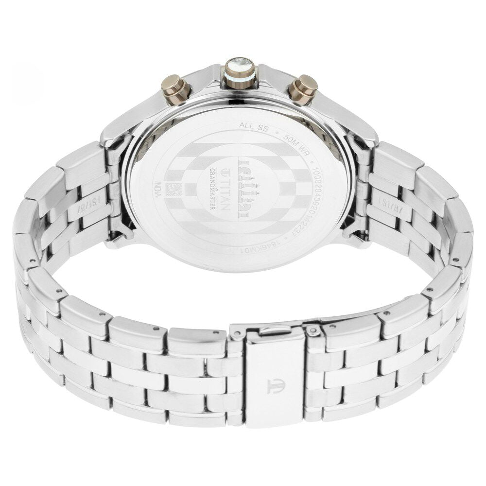 Titan Grandmaster White Dial Quartz Multifunction Stainless Steel Strap watch for Men-NS1846KM01