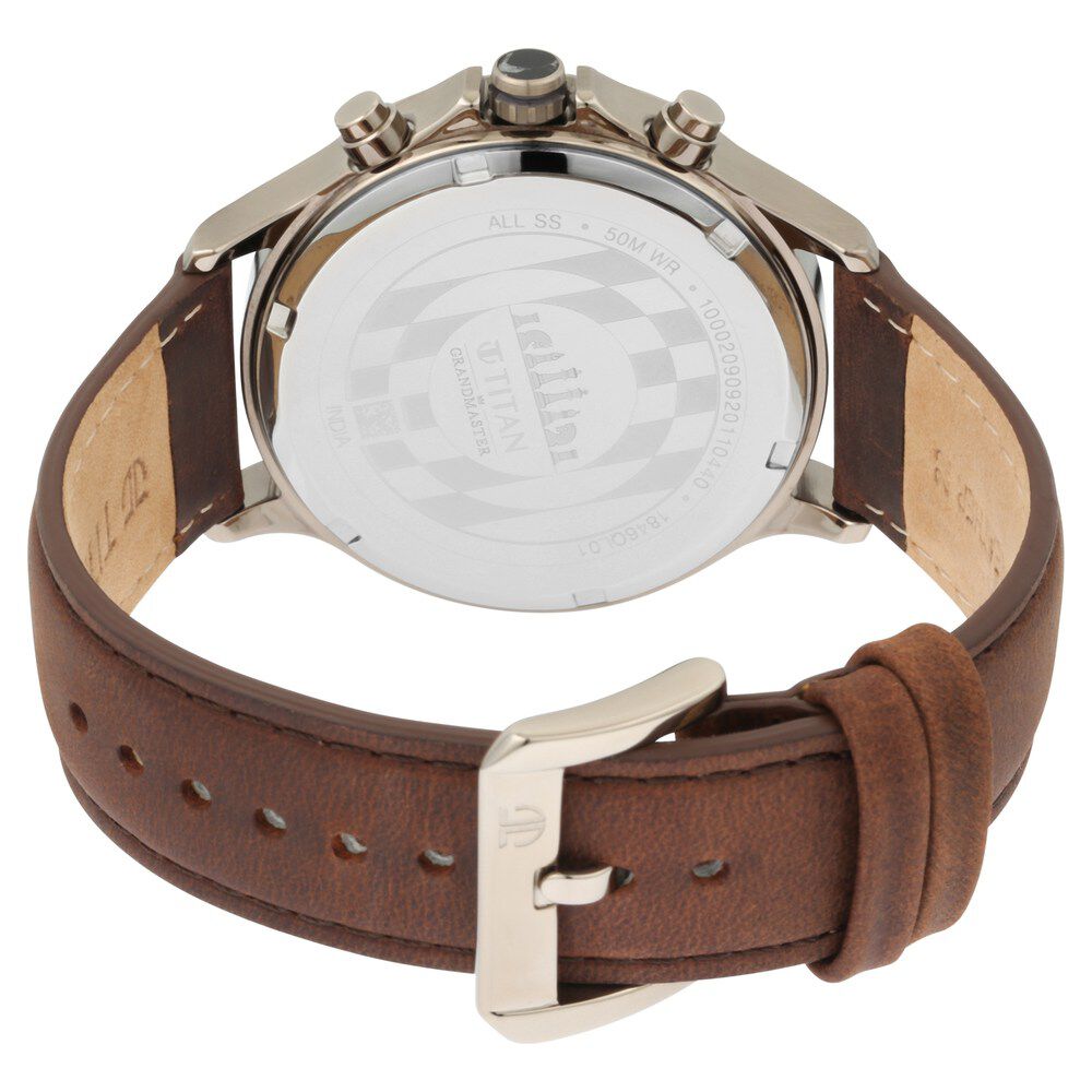 Titan Grandmaster Brown Dial Quartz Multifunction Leather Strap watch for Men-NS1846QL01