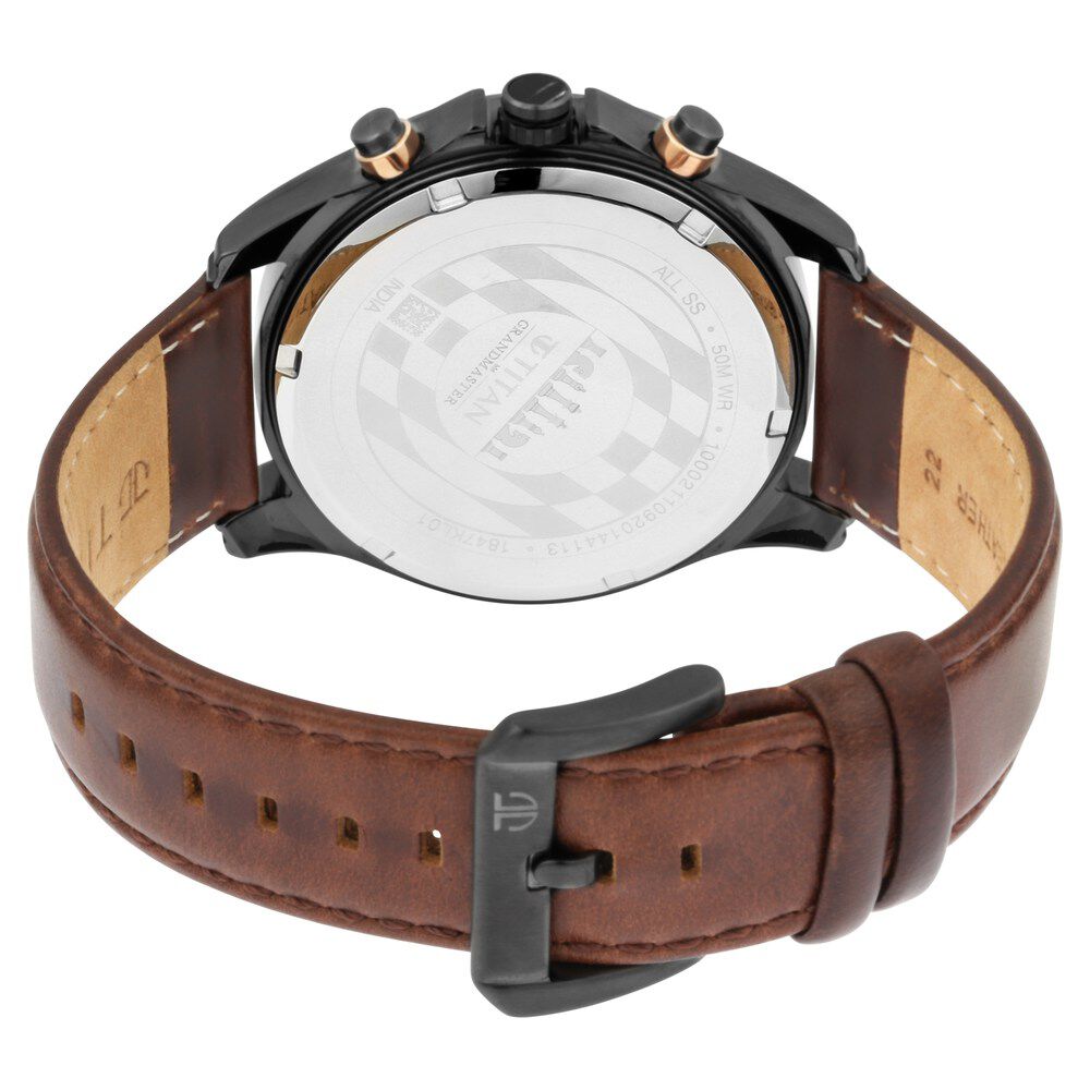 Titan Grandmaster White Dial Chronograph Leather Strap Watch for Men-NQ1847KL01