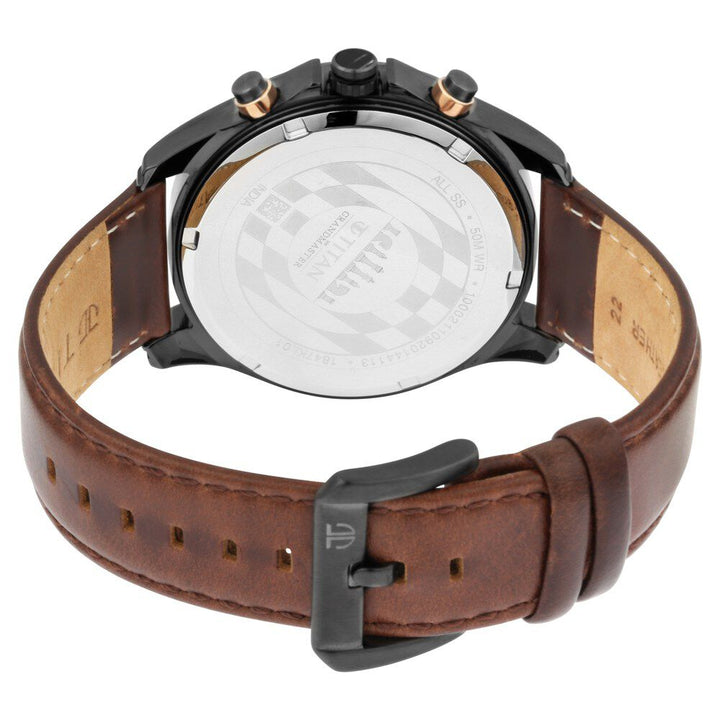 Titan Grandmaster White Dial Chronograph Leather Strap Watch for Men-NQ1847KL01