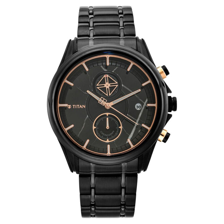 Titan Grandmaster Black Dial Chronograph Stainless Steel Strap watch for Men NS1847KM02