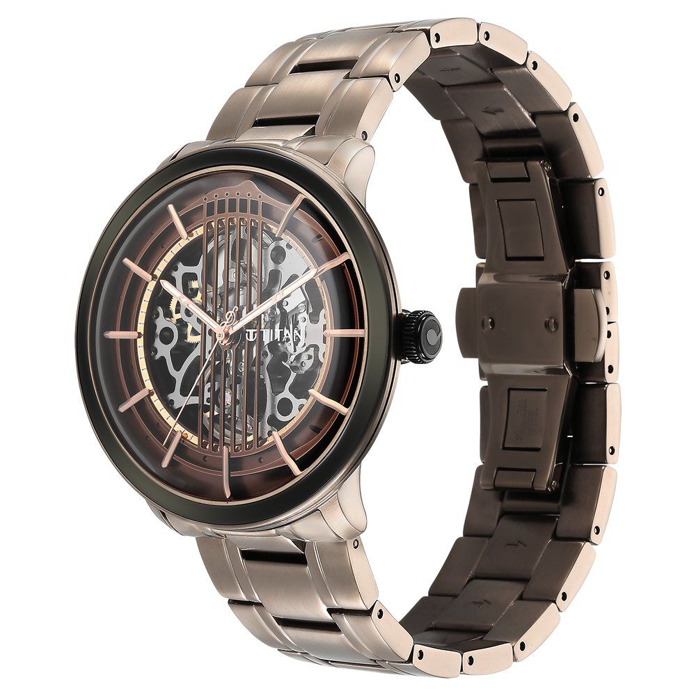 Titan Quartet Brown Dial Automatic Stainless Steel Strap Watch for Men - The Watch Factory ®