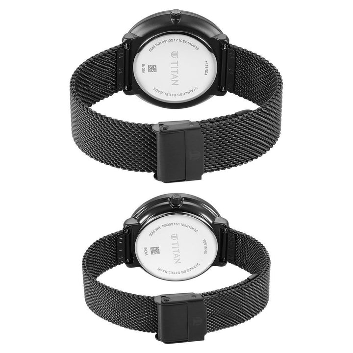 Titan Bandhan Black Dial Analog with Date Stainless Steel Strap watch for Couple - The Watch Factory ®