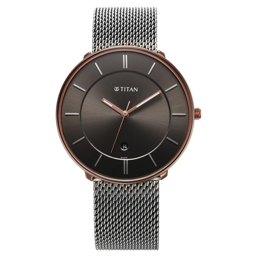Titan Quartz Analog Anthracite Dial Stainless Steel Strap Watch for Men-1849KM01