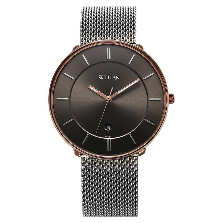 Titan Quartz Analog Anthracite Dial Stainless Steel Strap Watch for Men-1849KM01