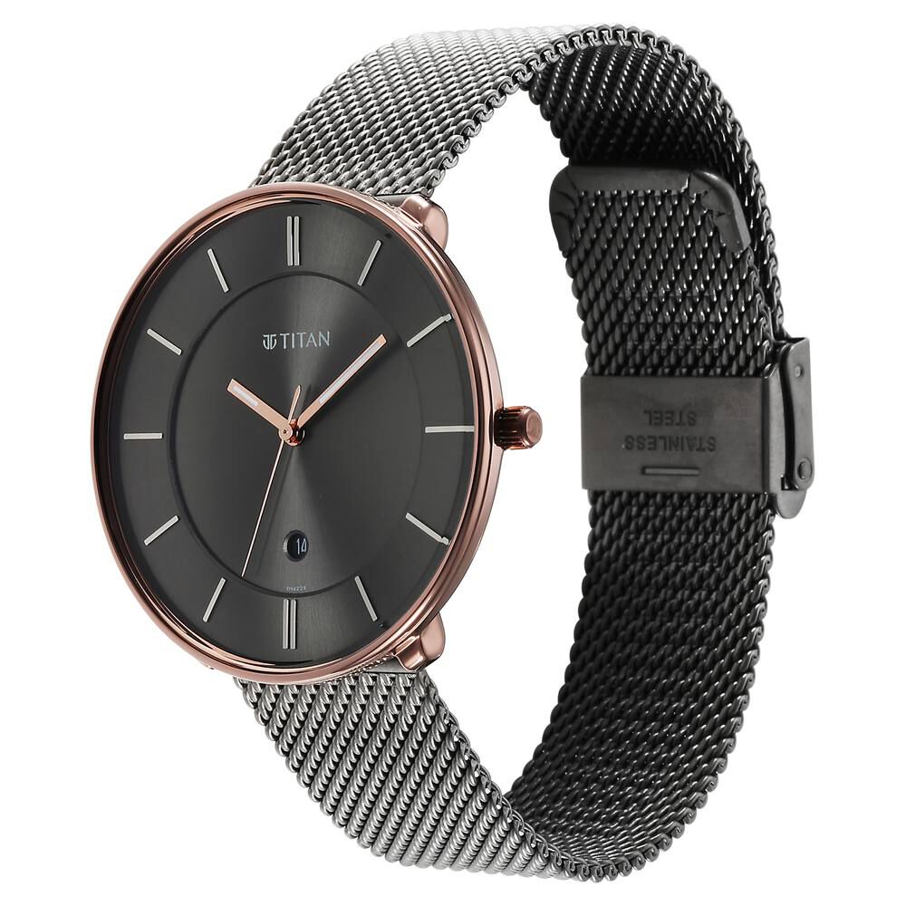 Titan Quartz Analog Anthracite Dial Stainless Steel Strap Watch for Men-1849KM01