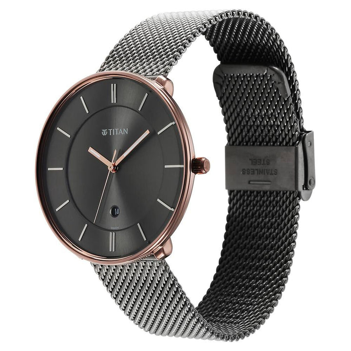 Titan Quartz Analog Anthracite Dial Stainless Steel Strap Watch for Men-1849KM01