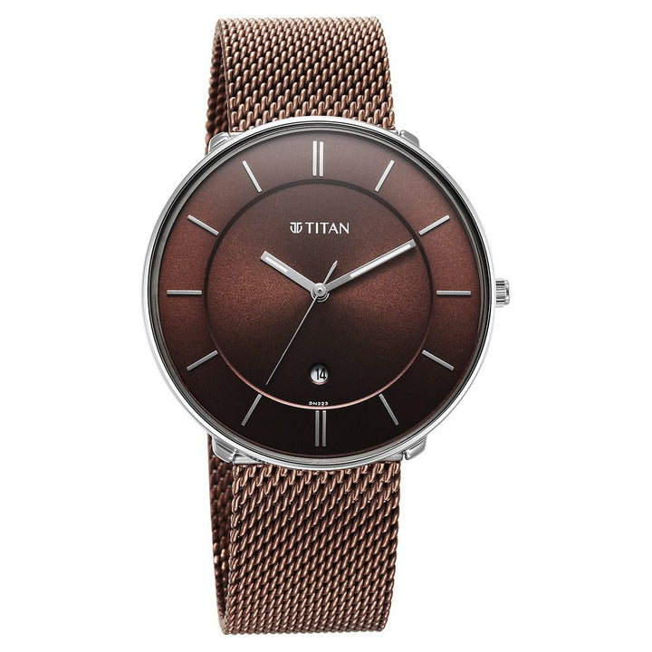 Titan Noir Brown Dial Analog Stainless Steel Strap watch for Men-1849KM02