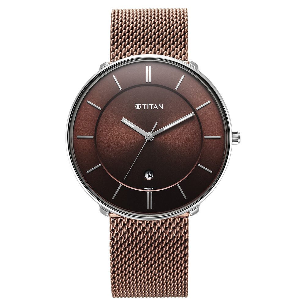Titan Noir Brown Dial Analog Stainless Steel Strap watch for Men-1849KM02