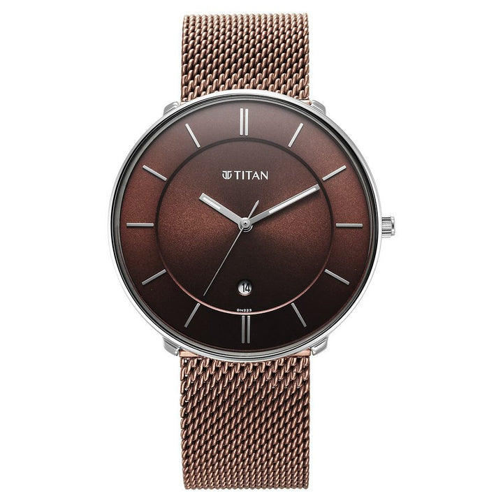 Titan Noir Brown Dial Analog Stainless Steel Strap watch for Men-1849KM02
