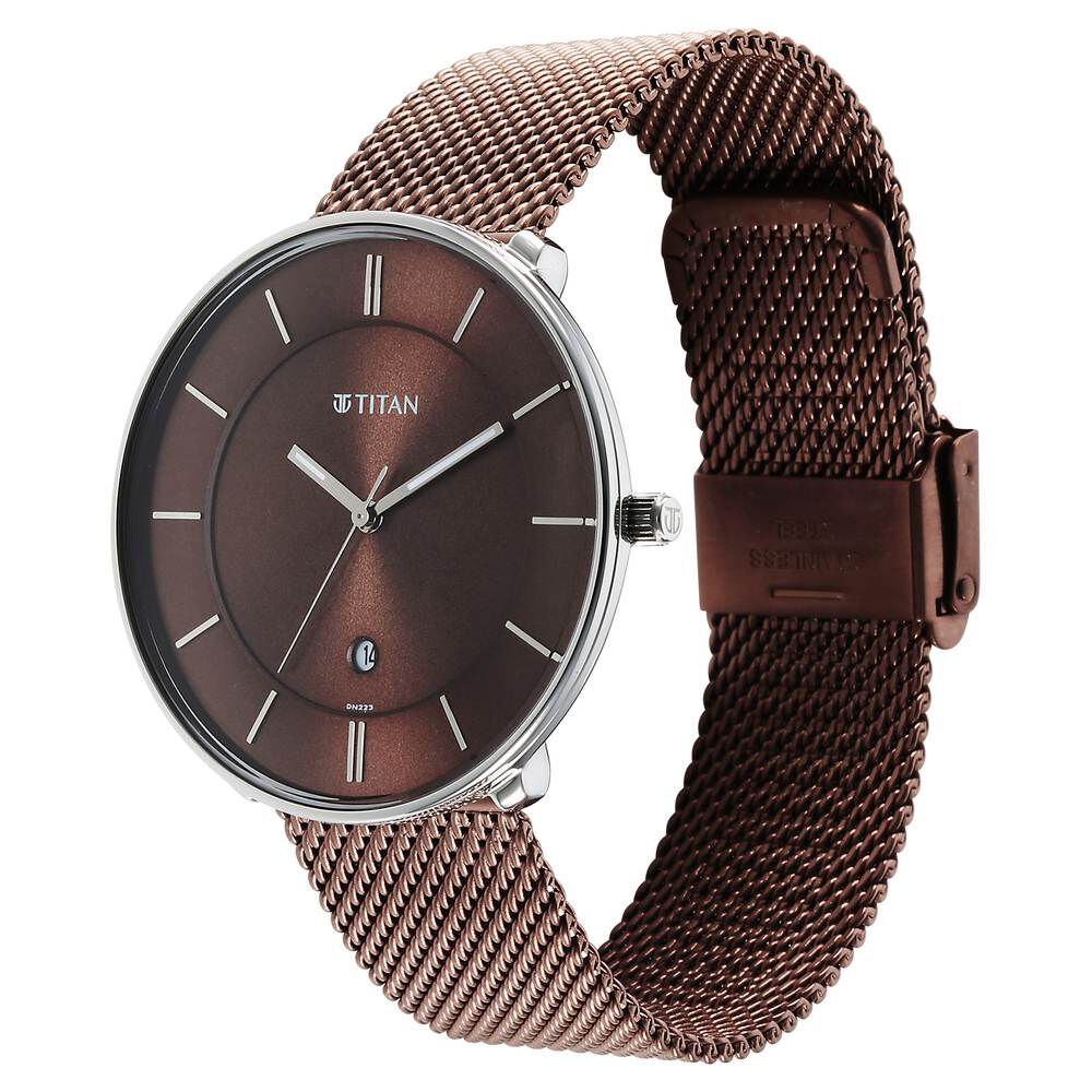 Titan Noir Brown Dial Analog Stainless Steel Strap watch for Men-1849KM02
