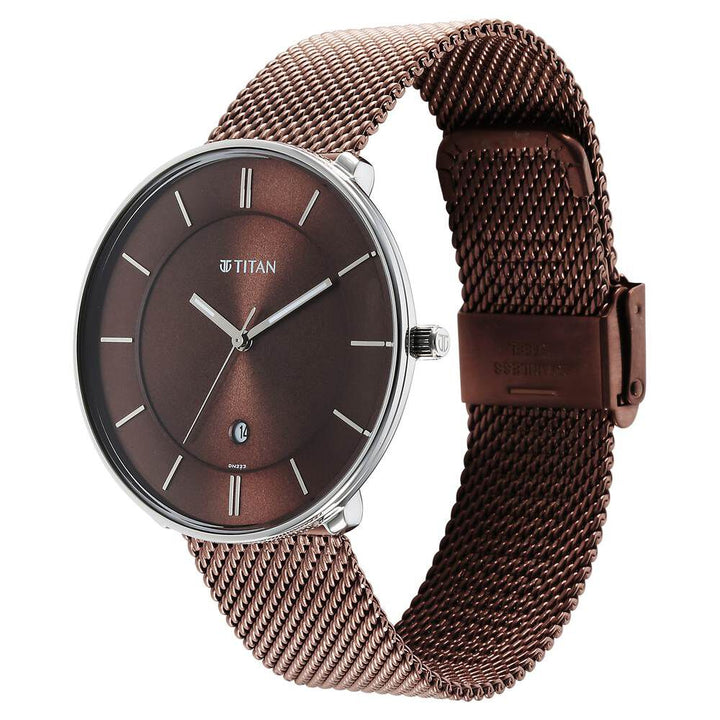 Titan Noir Brown Dial Analog Stainless Steel Strap watch for Men-1849KM02