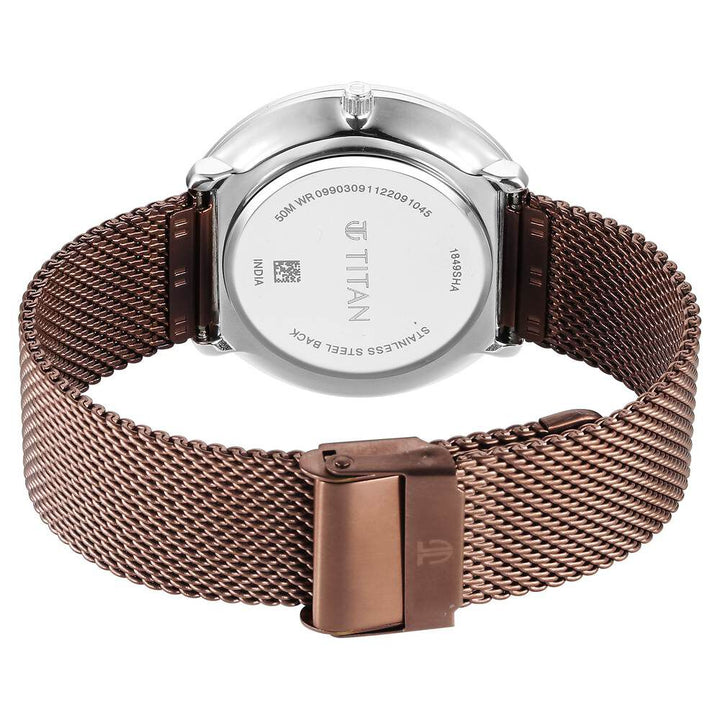 Titan Noir Brown Dial Analog Stainless Steel Strap watch for Men-1849KM02