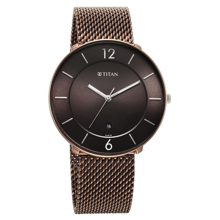 Titan Neo Splash Quartz Analog with Date Brown Dial Stainless Steel Strap Watch for Men - The Watch Factory ®