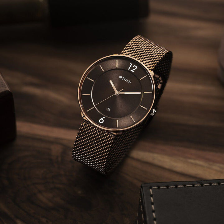 Titan Neo Splash Quartz Analog with Date Brown Dial Stainless Steel Strap Watch for Men - The Watch Factory ®