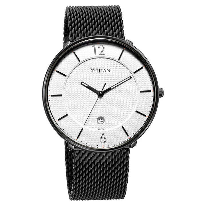 Titan Minimals White Analog with Date Stainless Steel Strap watch for Men - The Watch Factory ®