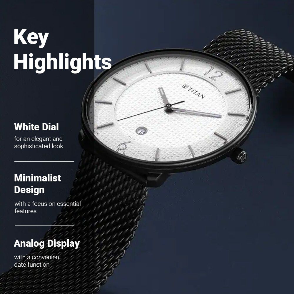 Titan Minimals White Analog with Date Stainless Steel Strap watch for Men NS1849NM01
