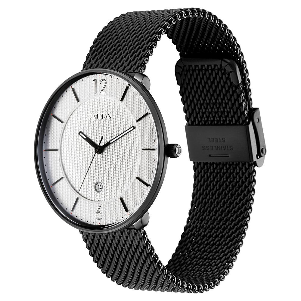 Titan Minimals White Analog with Date Stainless Steel Strap watch for Men - The Watch Factory ®