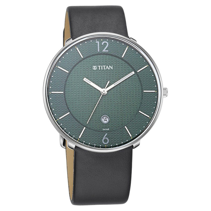 Titan Minimals Green Dial Analog with Date Leather Strap watch for Men-NS1849SL02