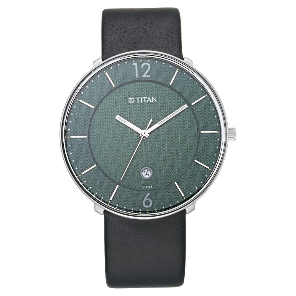 Titan Minimals Green Dial Analog with Date Leather Strap watch for Men-NS1849SL02