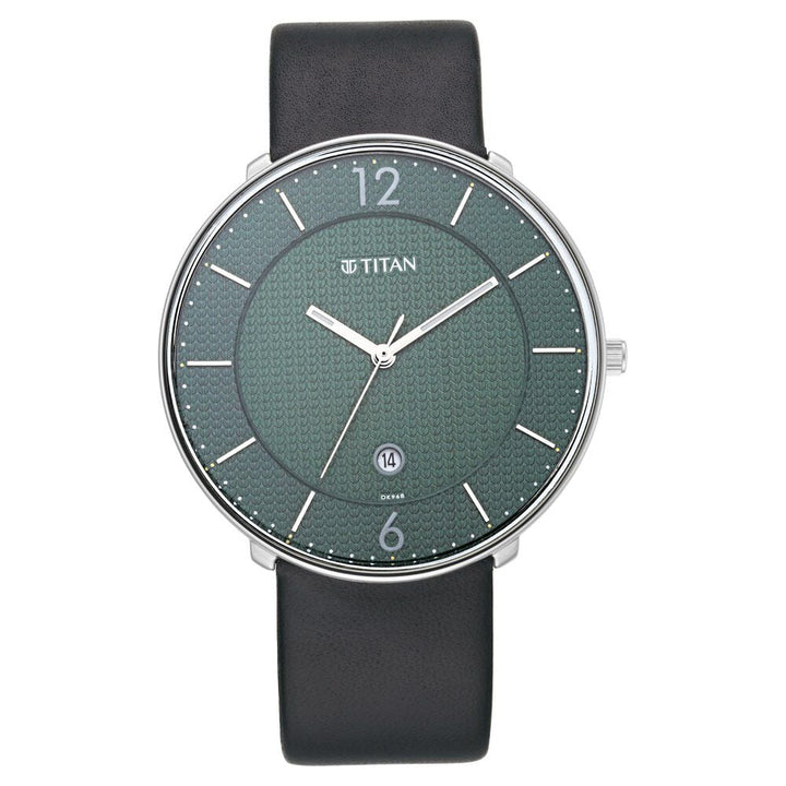 Titan Minimals Green Dial Analog with Date Leather Strap watch for Men-NS1849SL02