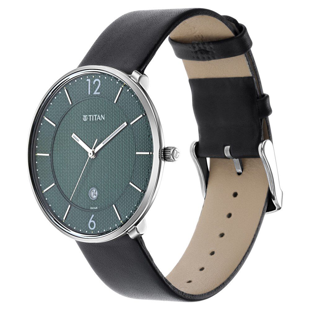Titan Minimals Green Dial Analog with Date Leather Strap watch for Men-NS1849SL02