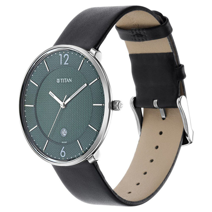 Titan Minimals Green Dial Analog with Date Leather Strap watch for Men-NS1849SL02