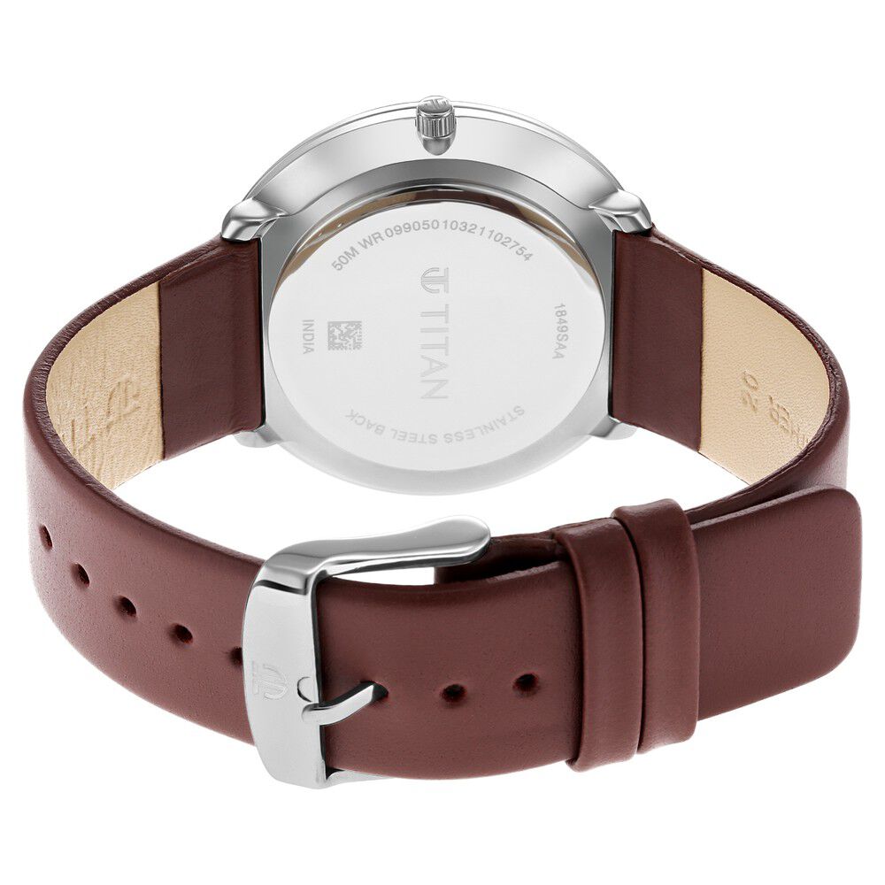 Titan Quartz Analog with Date Blue Dial Leather Strap Watch for Men-NS1849SL03