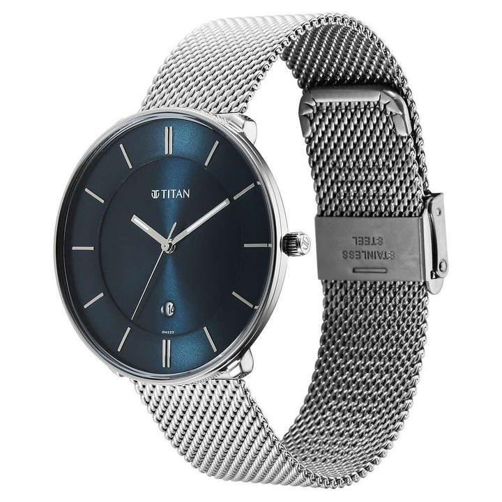 Titan Noir Blue Dial Analog Stainless Steel Strap Watch for Men-1849SM02