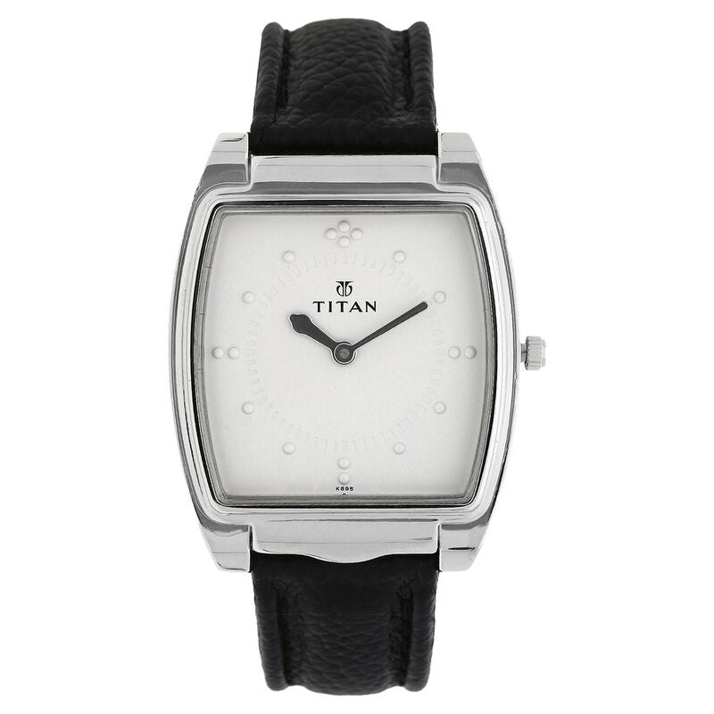 Titan Braille Silver Dial Analog Leather Strap Watch For Men